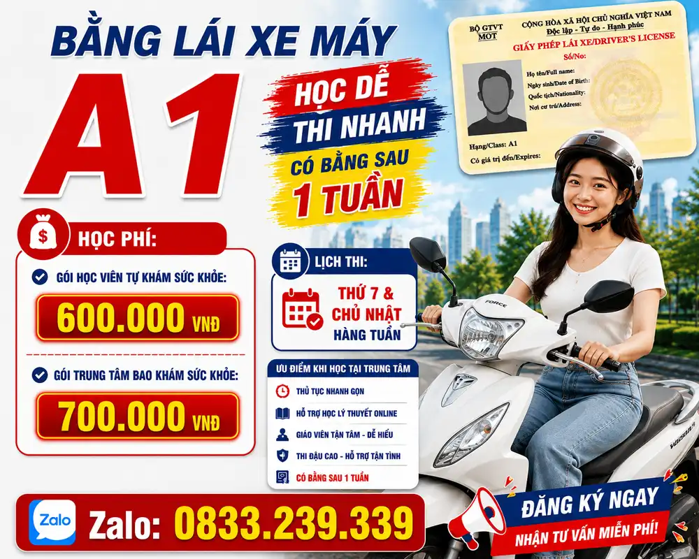 Đăng Ký Thi Bằng Lái Xe Máy A1 Thủ Đức – Chỉ Từ 700K Đăng Ký Thi Bằng Lái Xe Máy A1 Thủ Đức – Chỉ Từ 700K